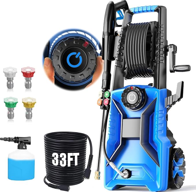 5000 PSI Adjustable Electric Pressure Washer, 2026 New Power Washer Pressure Adjustable (2500PSI-5000PSI) with 33ft Pressure Hose, 4 Nozzle and Detergent Tank for Cars, Upgraded Light Blue