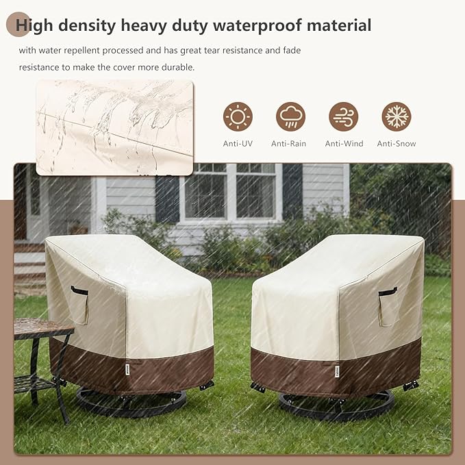 Patio Chair Covers for Outdoor Furniture Waterproof 4 Pack, Heavy Duty Waterproof Outdoor Swivel Chair Cover (30"W x34"D x36"H - Beige)