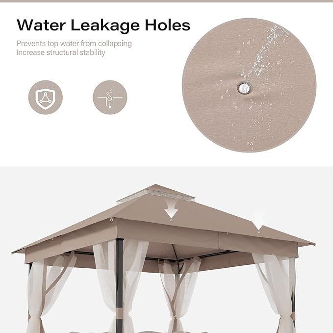 LAUSAINT HOME Patio Gazebo 10'x10', Outdoor Heavy Duty Party Tent Shelter with Double Roofs, Mosquito Nettings for Backyard, Garden, Lawn, Khaki