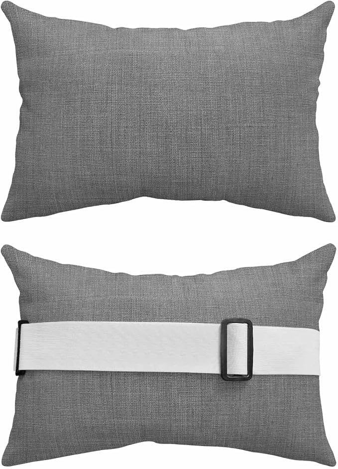 Dark Gray Outdoor Lumbar Pillow 12x20 Inch, Farmhouse Burlap Solid Grey Color Modern Linen Texture Waterproof Throw Pillow Covers with Insert, Decorative Headrest Pillows for Office Car Travel