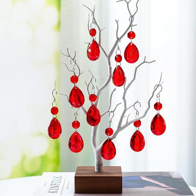 10 Pcs Red Crystal Bauhinia Suncatcher Prisms Chandelier Window Decor | Red Crystal Bauhinia Prisms Suncatcher Pendants 38mm Chandelier Beads Replacement for Window Wedding Party Decor