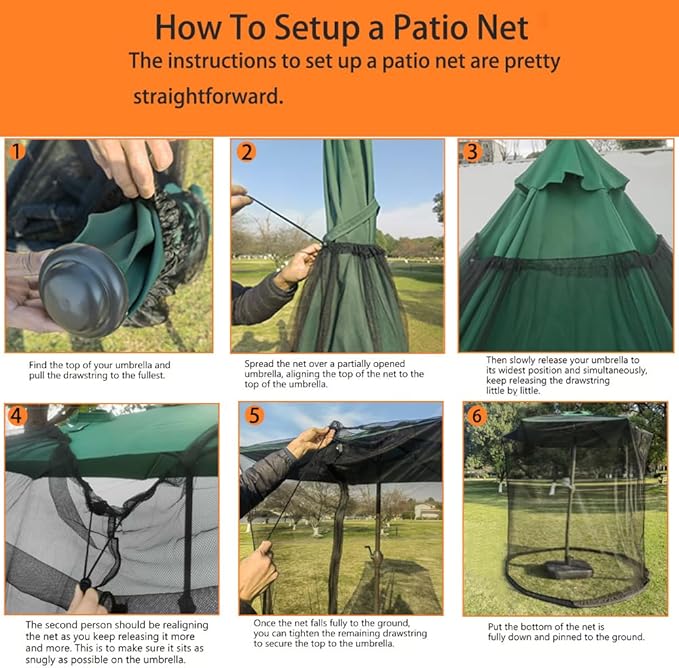 6FT/9FT/11FT Patio Umbrella Mosquito Netting with Zipper Door, Polyester Mesh - Windproof & Portable