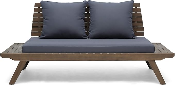 Christopher Knight Home Sedona Outdoor Acacia Wood Loveseat and Coffee Table Chat Cushion Patio Furniture Conversation Sets, 65 "W x 28.25 "D x 29.5 "H, Gray + Dark Gray
