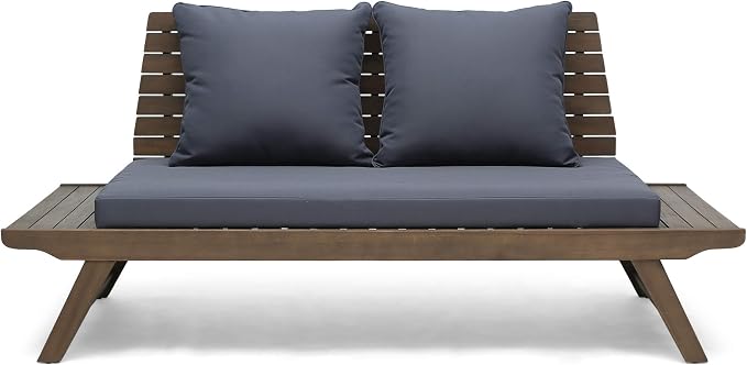Christopher Knight Home Outdoor Acacia Wood 6 Seater Chat Set with Side Table and Coffee Table, Gray and Dark Gray
