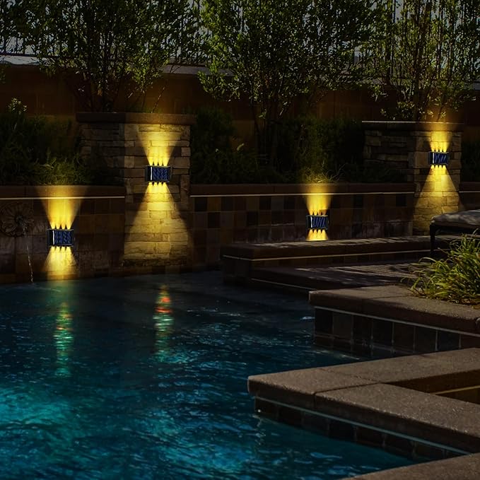 Rossesay 8 Pack Solar Wall Lights for Outside 3000K Warm Solar Fence Lights Up and Down Autumn LED Outdoor Decorative Waterproof Lamps Dusk to Dawn LED Lighting Wall Sconces for Outside Deck Garage