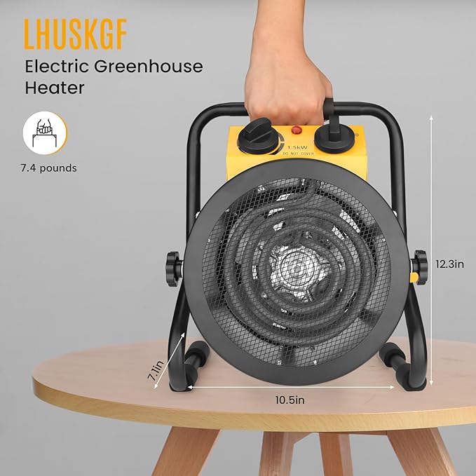 Greenhouse Heater with Digital Thermostat, Grow Tent Heaters, Overheat Protection, Fast Heating for Green House, Flower Room, Black-Yellow