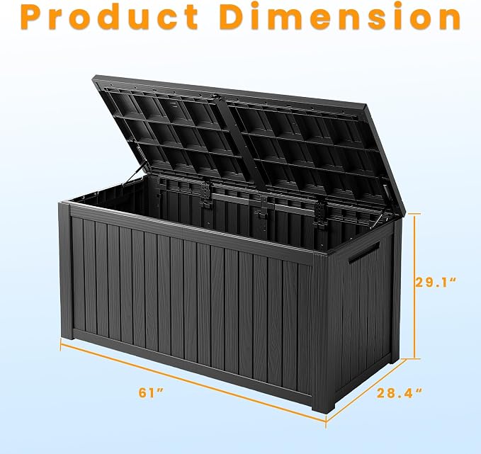 200 Gallon Resin Deck Box, Outdoor Indoor Waterproof Storage Box, Lockable Storage Box With Handle for Patio Furniture - Garden Tools - Swimming Pool Tools & UV Resistant, Black