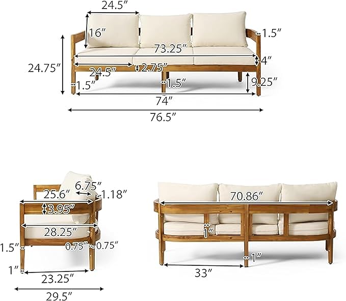 Merax 5pcs Outdoor Acacia Wood Conversation Set with 2 Chais,Loveseat,3-Seater Sofa and Coffe Table,with Cushions for Patio,Garden