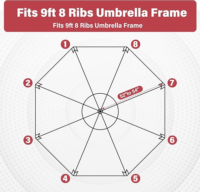 HealSmart 9' Patio Umbrella Replacement Canopy Cover with 8 Ribs, Outdoor Table Market Yard Umbrellas