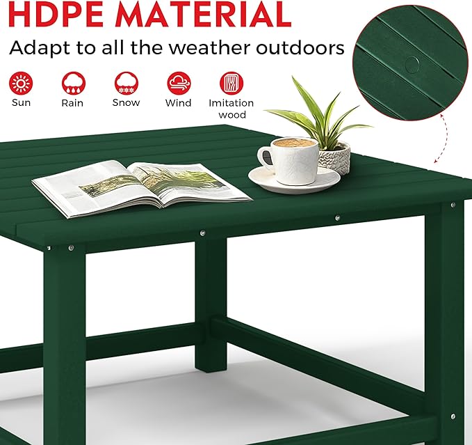 Costaelm Patio Conversation Set, Patio Chairs Set of 5 Balcony Firepit Furniture Outdoor Adirondack Square Table and Chair Backyard Furniture Set for Lawn Porch Pool Garden, Dark Green