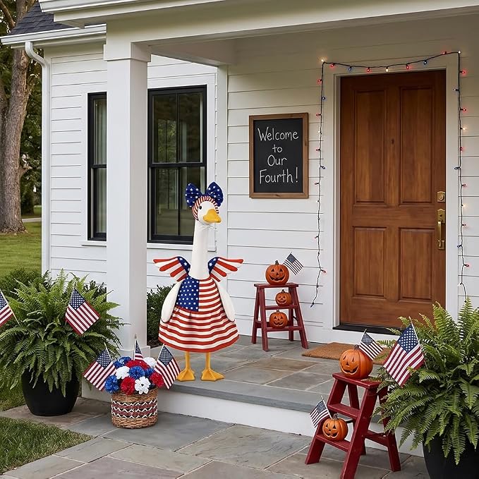 STONESTAR 4th of July Porch Goose Outfits for 23" H Lawn Statue, Patriotic Porch Geese Outfit Clothes with Wing Goose Costume for Independence Day & Memorial Day Outdoor Garden Yard Patio Decor