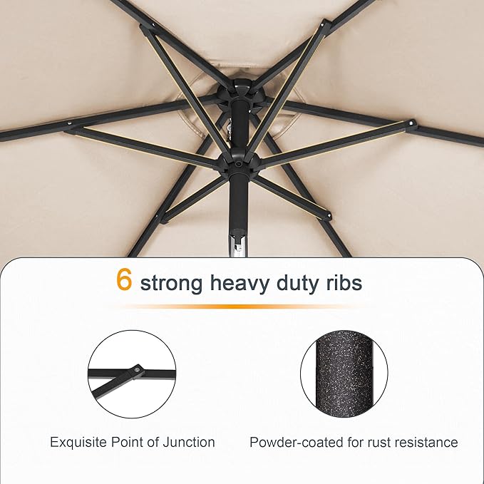 7.5ft Outdoor Umbrella Patio Umbrella with Solar Lights,18 LED Lighted Table Market Outdoor Umbrella, 2-Year-Non-Fading, for Pool, Deck, Garden,Backyard