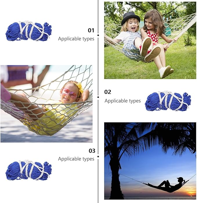 Happyyami Portable Outdoor Hammock Blue Nylon Mesh Leisure Camping Hammock 230x80cm with 5.5mm Thick Rope for Travel and Garden Relaxation