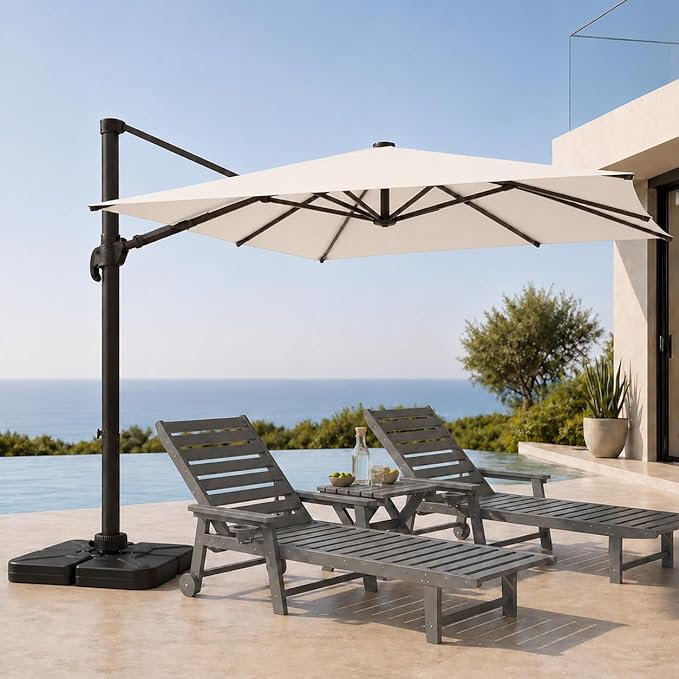 Cantilever Patio Umbrella, Large Square Outdoor Offset Umbrella with Aluminum Pole, 360-degree Rotation for Garden, Deck, Pool
