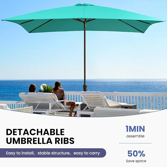 Ayge 8x10FT Large Rectangular Patio Umbrella Outdoor Table Umbrella w/Crank Rectangle Market Umbrella UV Protection for Garden, Deck,Lawn,Yard & Pool,Turquoise