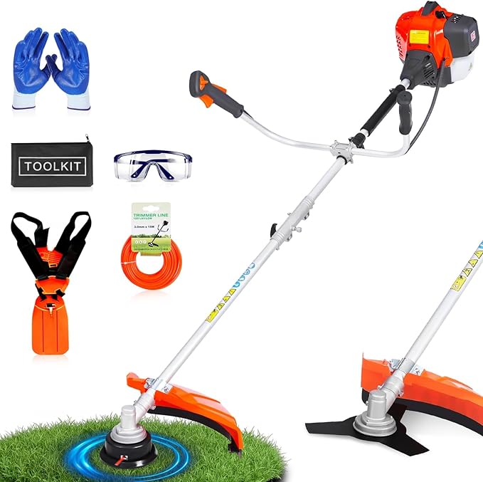 52CC Gas Powered Weed Eater, 3-in-1 String Trimmer/Brush Cutter/Edger – 18″ Cutting Swath, Balanced 18.5LB Design, Full-Crank 2-Stroke Engine, Quick-Start System for Effortless Yard Care (Red)