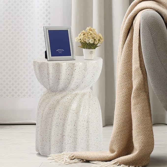 HOMPUS Unique Outdoor Concrete Side Table,Round Patio MgO End Table, Lightweight Small Accent Garden Stool for Indoor Use, Patio, Garden, Backyard, Terrazzo Colorful