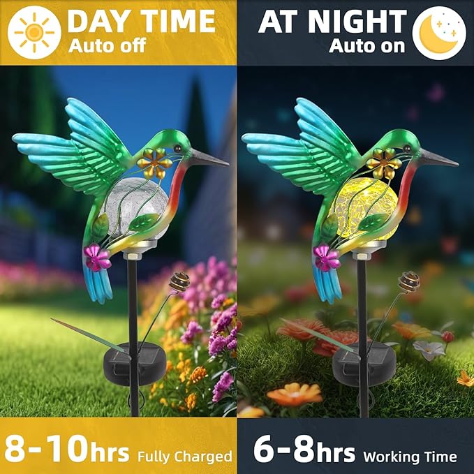 Solar Hummingbirds Garden Stake Lights for Outside 2 Pack Metal Hummingbird Outdoor Decor Waterproof Decorative Garden Stakes Yard Lawn Landscaping Ornaments Housewarming Gifts for Women Mom Grandma