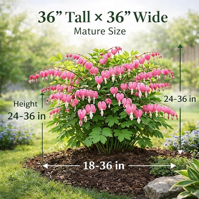 2 Pink Bleeding Heart Bare Root Perennial Plants – Heart Shaped Pink Blooms, Easy to Grow Shade Flower Roots, Attracts Butterflies, Bees & Hummingbirds, Spring Garden Flower Bulb Collection