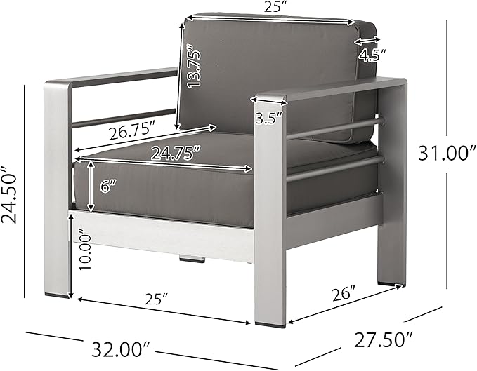 Christopher Knight Home Cape Coral Outdoor Aluminum Club Chairs with Side Table, Khaki / Silver