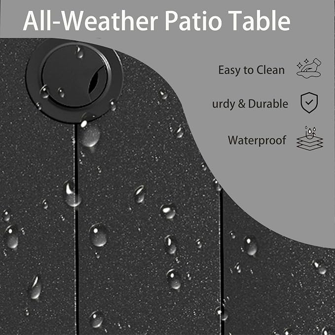 Round Patio Dining Table, 4-6 Seater, Black