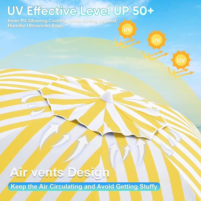 Northroad 8ft Large Beach Umbrella w/Sand Anchor Vent Tilt, Heavy Duty High Wind Patio Umbrellas w/Carry Bag,UV 50+ Sun Protection Portable Sunshade Umbrellas for Garden Pool Backyard