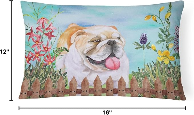 Caroline's Treasures CK1201PW1216 English Bulldog Spring Canvas Fabric Decorative Pillow Machine Washable, Indoor Outdoor Decorative Pillow for Couch, Bed or Patio, 12HX16W