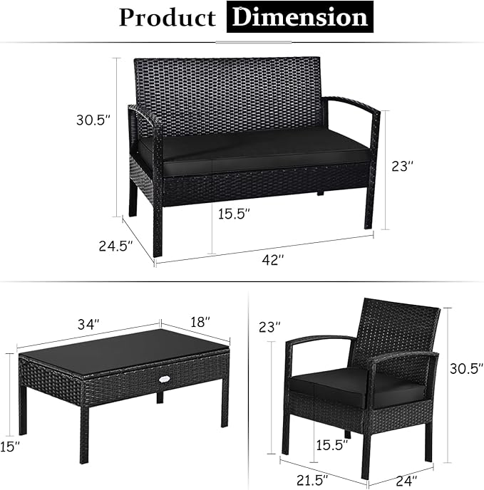 Tangkula 8 Pieces Wicker Patio Conversation Furniture Set, Outdoor Rattan Chair and Table Set, Patio Furniture Sets with Coffee Table & Washable Cushions for Courtyard Balcony Garden