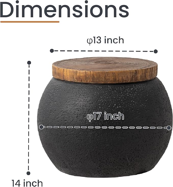 HOMPUS Concrete Outdoor Side Table Jar Shaped Round Coffee Table, Home Decor Plant Stand Outdoor Accent Modern Nightstand Patio Drum End Table for Living Room, Bedroom or Balcony,No Assembly