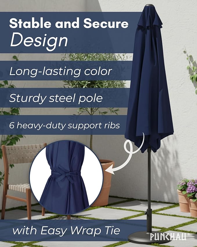 6 Ft Outdoor Patio Umbrella, Easy Open/Close Crank and Push Button Tilt Adjustment - Navy Blue Market Umbrellas