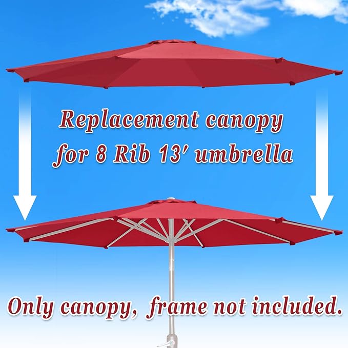 Replacement Patio Umbrella Canopy Cover for 13ft 8 Ribs Umbrella Taupe (Canopy ONLY)-Burgundy
