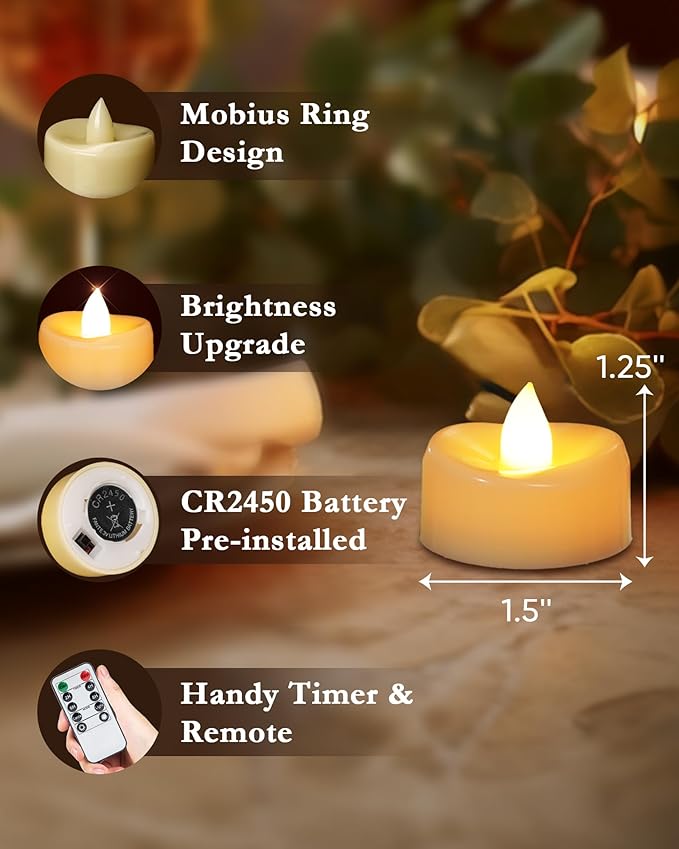 merrynights Remote Candles, 12 Pack Flameless Tea Lights Candle Battery Operated, 400+Hours LED Tea Lights with Remote, Timer Battery Votive Candle for Holidays Wedding Home