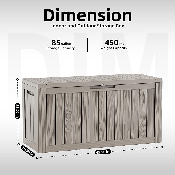 DRATO 85 Gallon Outdoor Storage Box Waterproof, Large Resin Lockable Outdoor Deck Box with Lid, Weatherproof Container for Patio Furniture Cushions, Garden Tools, Pool Accessories (Black, 85 Gallon)