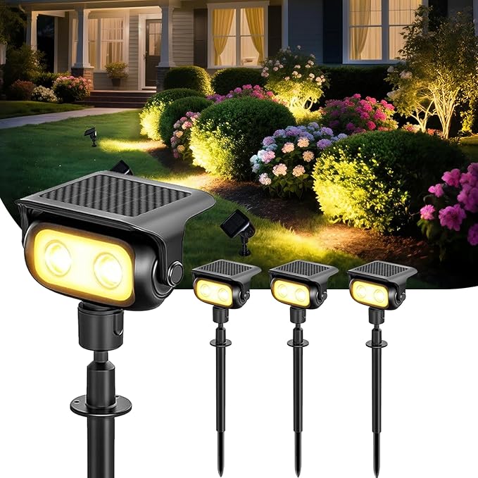 CREATESTAR Solar Landscape Spotlights Outdoor for Garden Ambience, Warm White LED Spot Lights for Tree, Flag Lighting, Adjustable Solar Uplights, Auto On/Off Dusk to Dawn