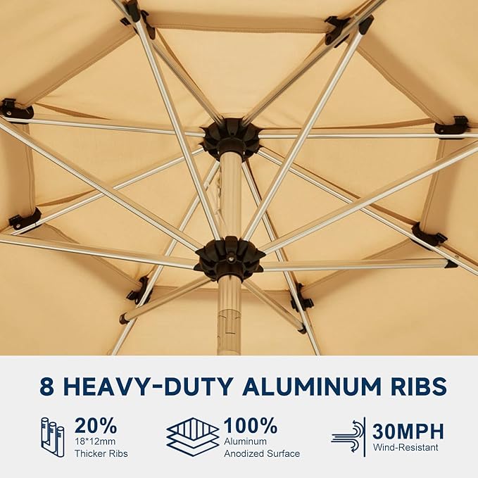 10FT 3-Tier Aluminum Outdoor Patio Umbrella, Fade-Resistant Market Umbrella with Push Button Tilt Function, 8 Sturdy All-Aluminum Ribs for Gardens, Patios, Backyards & Pools