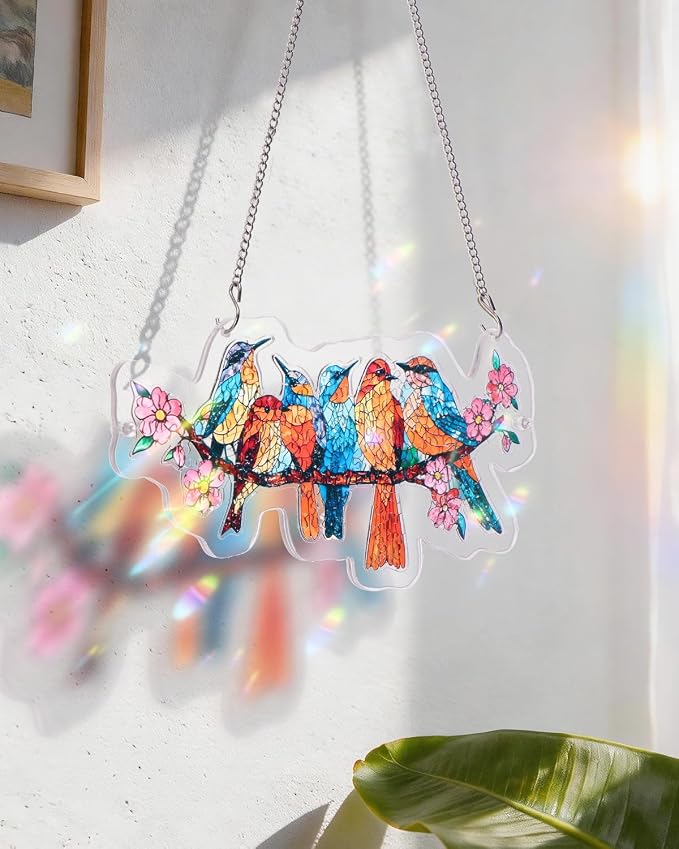 Acrylic Puzzle Suncatcher 114 Pieces, Blossom Songbirds Sun Catchers Puzzle, DIY SunCatchers Puzzles Window Hanging, Home & Garden Decor, Gifts for Family and Friends, 11.8 * 5.8 in