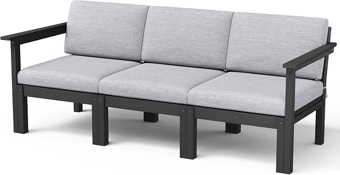 Stoog 3-Seater Patio Sofa, Modular Outdoor Sectional with Waterproof HIPS Frame & Quick-Dry Olefin Cushions – All-Weather for Backyard, Deck, Garden, Black