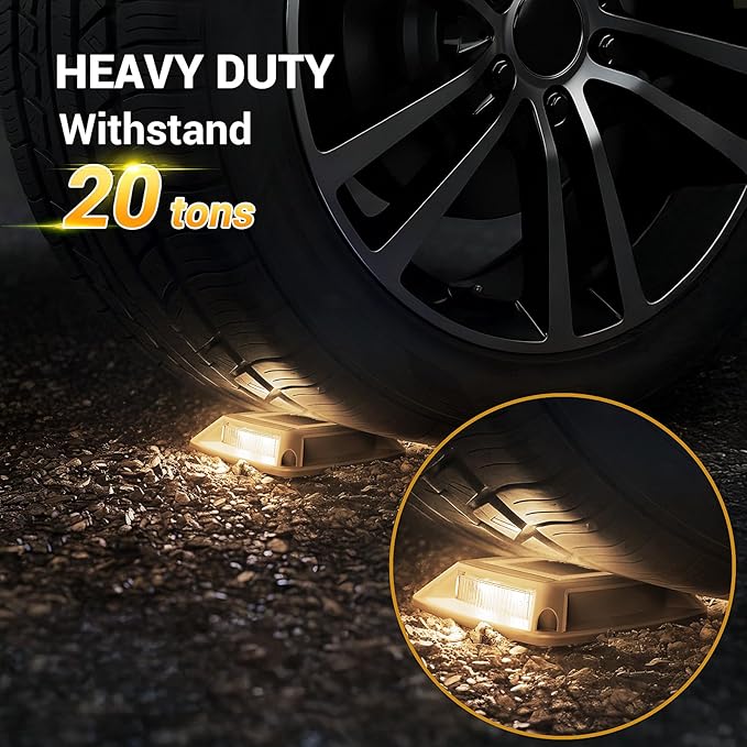 Solar Driveway Lights 10 Pack, Solar Powered IP68 Waterproof Dock Lights, 4 LED Driveway Markers Deck Light for Dock, Pathway, Walkway, Sidewalk, Garden, Yard, Stair, Marine Use (Warm)