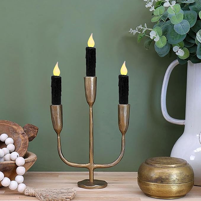 CVHOMEDECO. Glitter Flameless Candles Flickering Battery Operated LED Taper Candles with Timer for Home, Wedding, Halloween, Christmas Decor. Black, 4-3/4 Inch, Set of 6