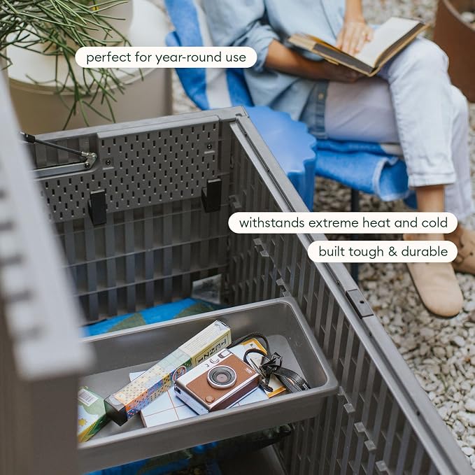 Veradek Everything Deck Box 120 Gallon | Lockable Storage Box and Organization for Patio Furniture, Outdoor Cushions, Throw Pillows, and Garden Tools