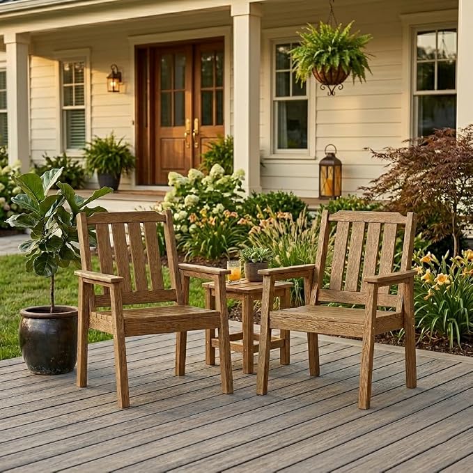 IDEALHOUSE Set of 4 Outdoor Dining Chairs, Durable HDPE Garden Patio Chairs with Sturdy Frame, All-Weather and Waterproof for Deck, Porch, Poolside and Backyard, Natural