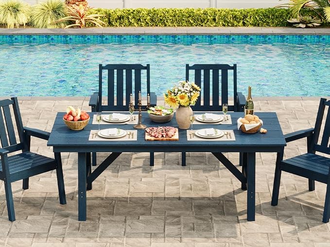 Set of 4 Outdoor Dining Chairs, 650LBS Capacity Wide HDPE Seat, Rustproof Aluminum Frame, Heavy-Duty All-Weather Patio Garden Seating Furniture for Deck Porch Backyard Poolside, Navy Blue