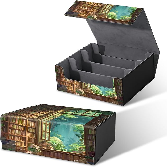 Large Card Deck Box for MTG, Fits 1200+ Sleeved Cards, PU Leather Storage Case with Strong Magnetic Closure, Multiple Colors Available for TCG CCG Baseball Card Collections, Library Window