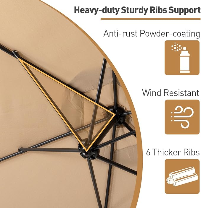 COSIEST Offset Patio Umbrella, Cantilever Hanging Outdoor Umbrella w/360-degree Rotation, Handy Crank, UV/Waterproof Canopy, 6 Ribs for Market, Backyard, Poolside, Garden