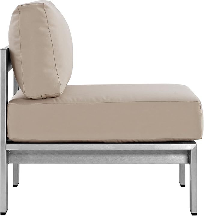 Modway Shore 3-Piece Aluminum Outdoor Patio Furniture Set in Silver Beige