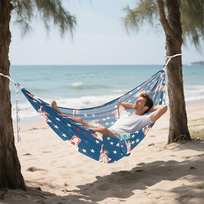 Camping Hammock Outdoor Hammocks for Outside The Statue of Liberty 2 Beach Trees Portable Lightweight with Pockets Tree Straps Indoor Small