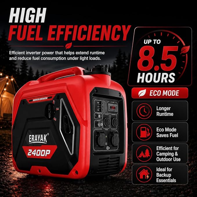 ERAYAK 2400W Portable Inverter Generator for Home Use, Super Quiet Small Generator for Camping Outdoor Emergency Power Backup, Gas Powered Engine, EPA, ECO Mode