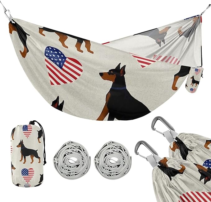 4th of July Independence Day Brown Doberman 330lb Capacity Outdoor Hammock Tree Hammock for Outside Patio Garden hamaca para Patio Exterior
