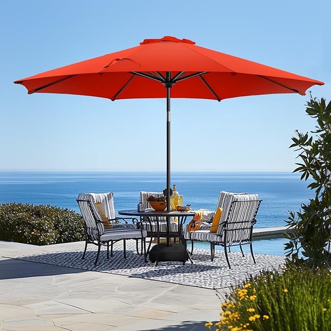 wikiwiki 11FT Patio Umbrella with Base, Outdoor Umbrellas with Base Included, 8 Sturdy Ribs, Waterproof Fade Resistant POLYESTER DTY Canopy for Deck, Lawn, Garden, Backyard & Pool, Red
