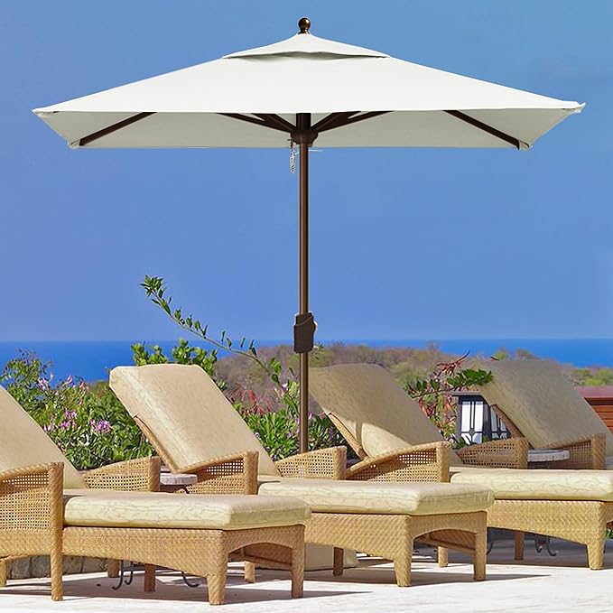 EliteShade USA 10-Year-Non-Fading 6x6Ft Square Market Patio Umbrella, UPF 50+ UV Protection Performance Sun Umbrella, Heavy Duty Commercial Grade Outdoor Table Umbrella with Crank, Windproof Vented Top for Garden, Pool, Deck and Outdoor Playsets, White